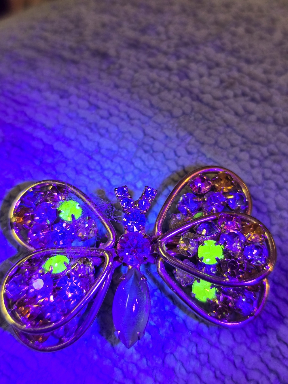 Vintage Sparkling Purple Butterfly Brooch w Uranium Glass 2"